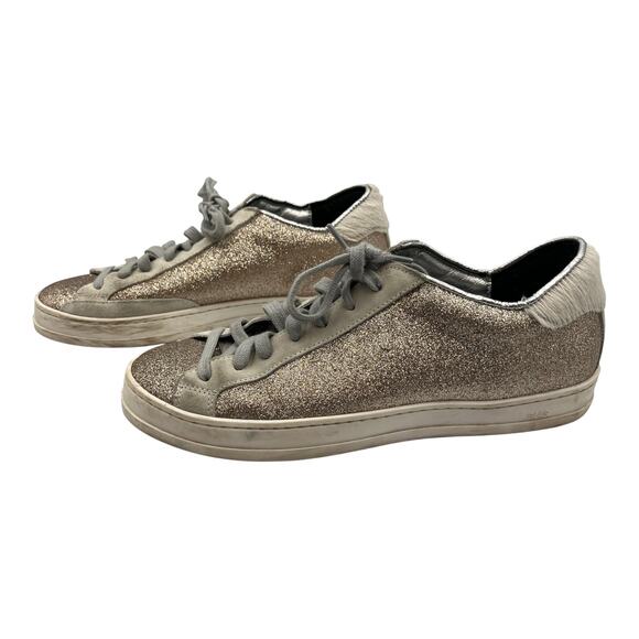 P448 Glitter Calf Hair Heel Tab Low Top Sneakers Shoes Gold Size 38 US 7.5-8 - Picture 4 of 9